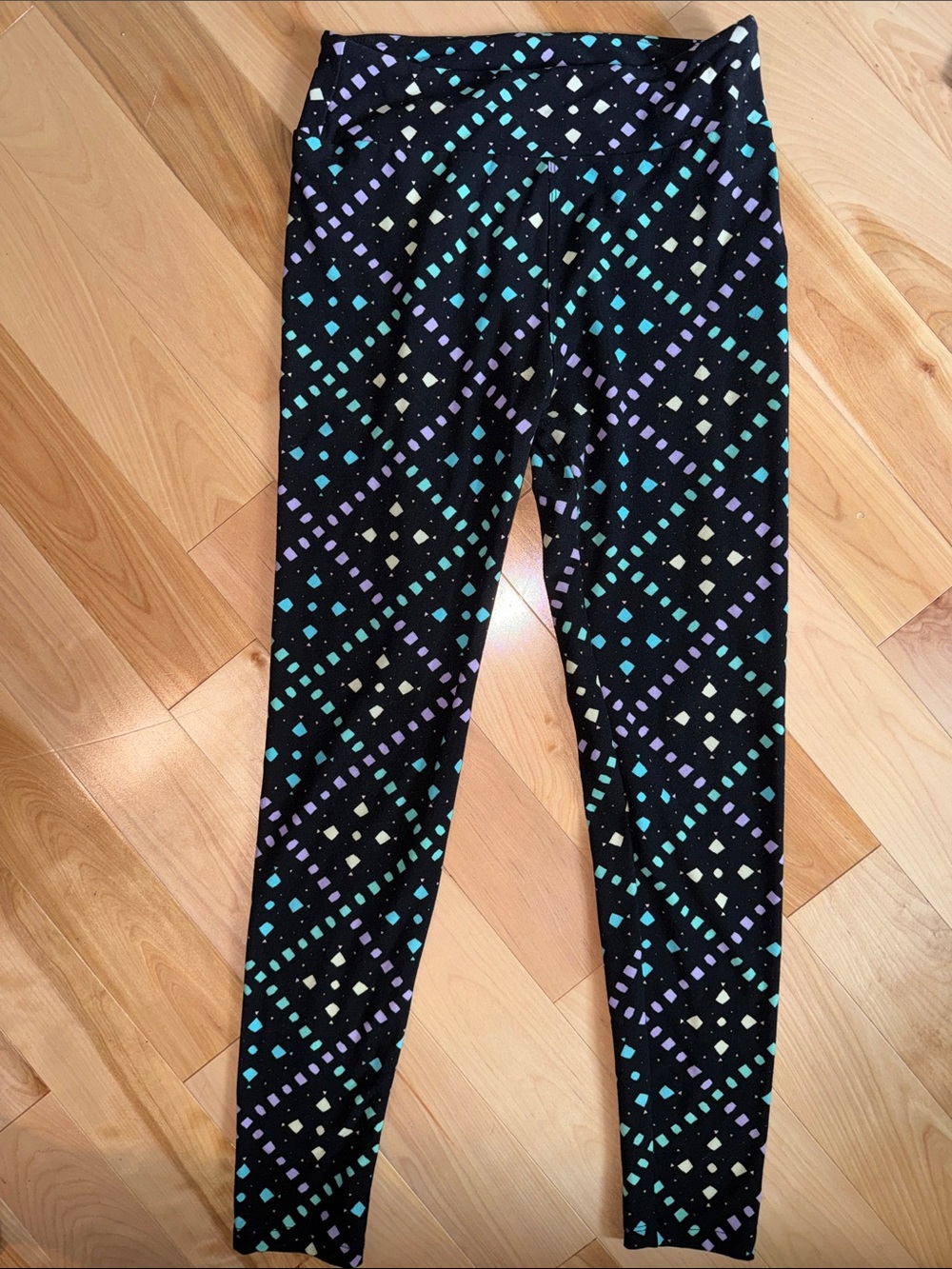LuLaRoe Black Leggings with multicolor geometric  Print OS
